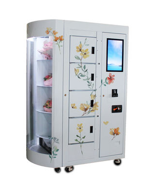 冷却装置を示すリモート・コントロール透明な窓が付いているローズのみずみずしい花の自己サービス自動販売機
