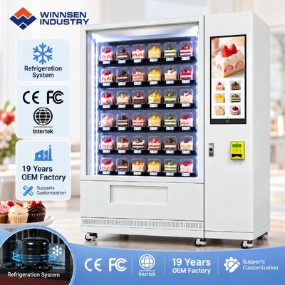 品質 Winnsen Smart Elevator Cake Vending Machine No Drop Delivery Refrigerated Glass Display Cabinet 工場